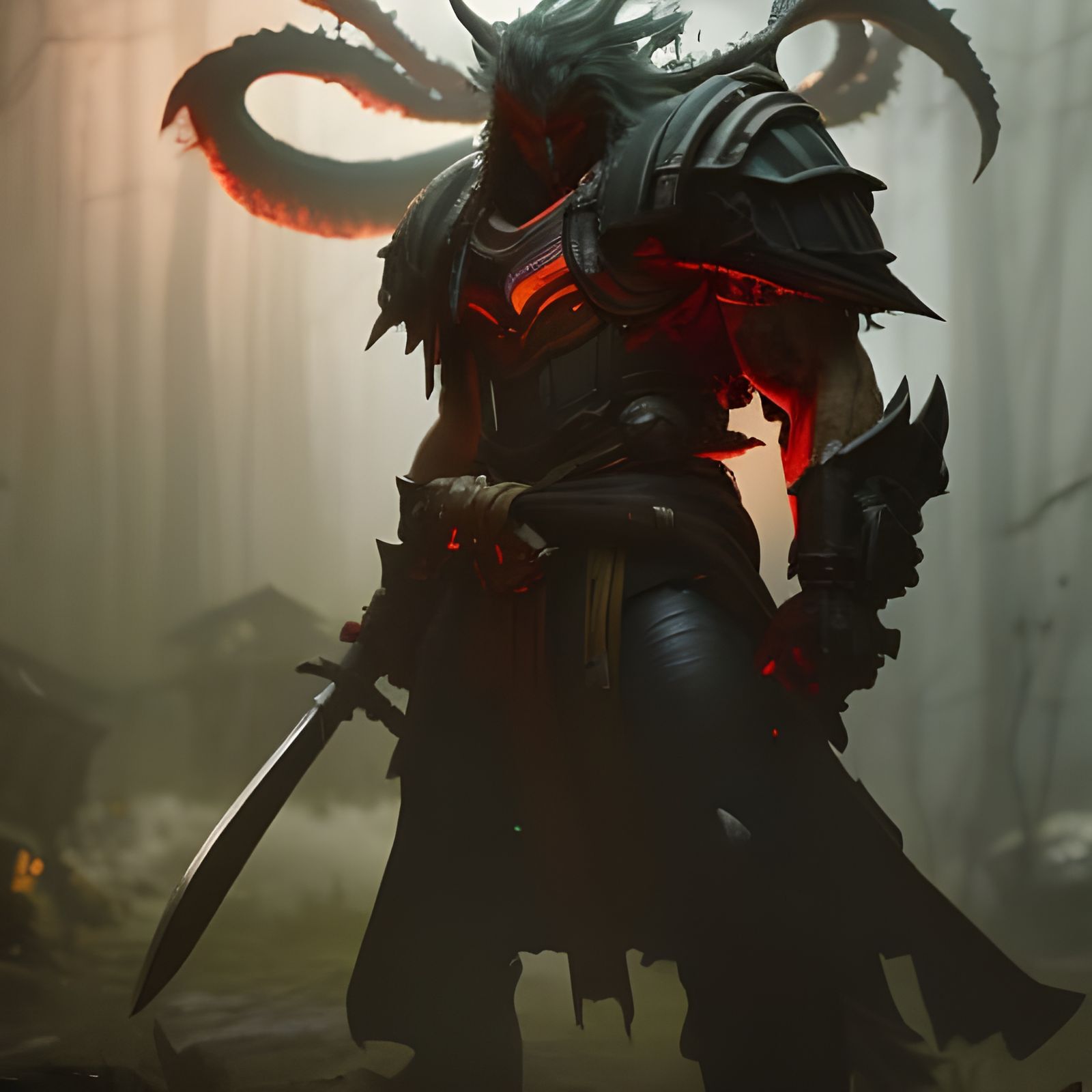 Hyperrealistic Demon in Cluttered Shack - Digital Art