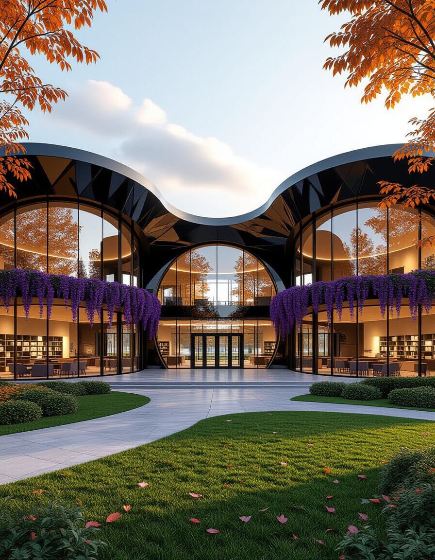 Modern School Design with Fluid Curves and Panoramic Windows