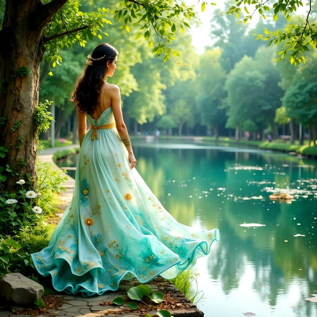 Park Lake Old Town in Deep Turquoise and Gold