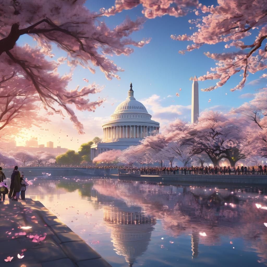 Cherry Blossoms at DC Mall, 3D Anime Art
