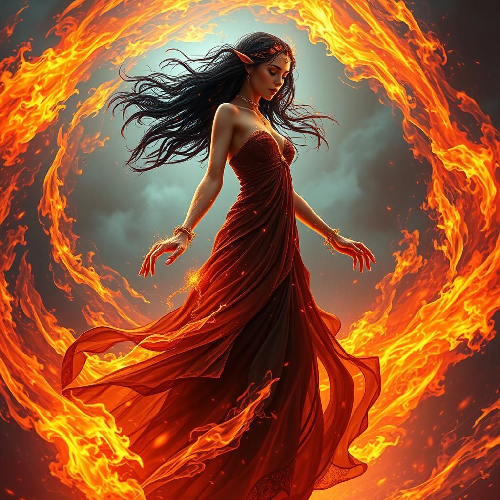 Fire Goddess in a Dress of Flames