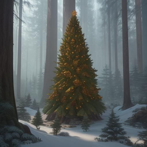 Fantastical Christmas Tree Forest in Matte Painting Style