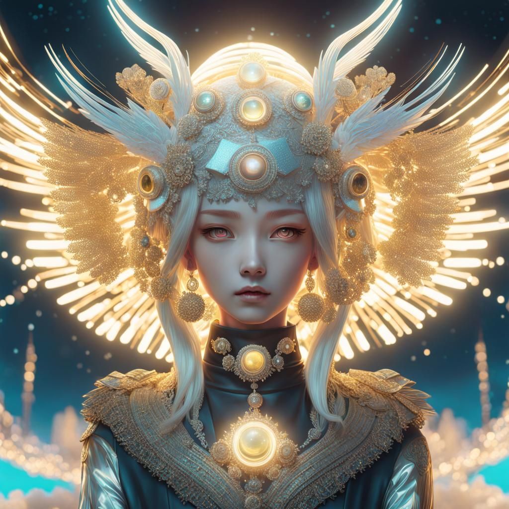 Ethereal Aurorapunk Portrait with White Eyes