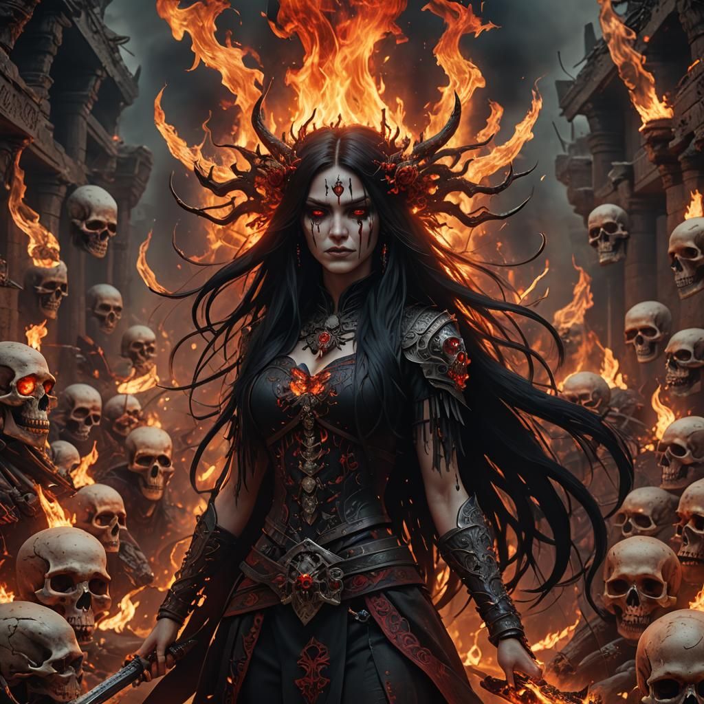 Half-Alive Girl Surrounded by Fire: Matte Painting