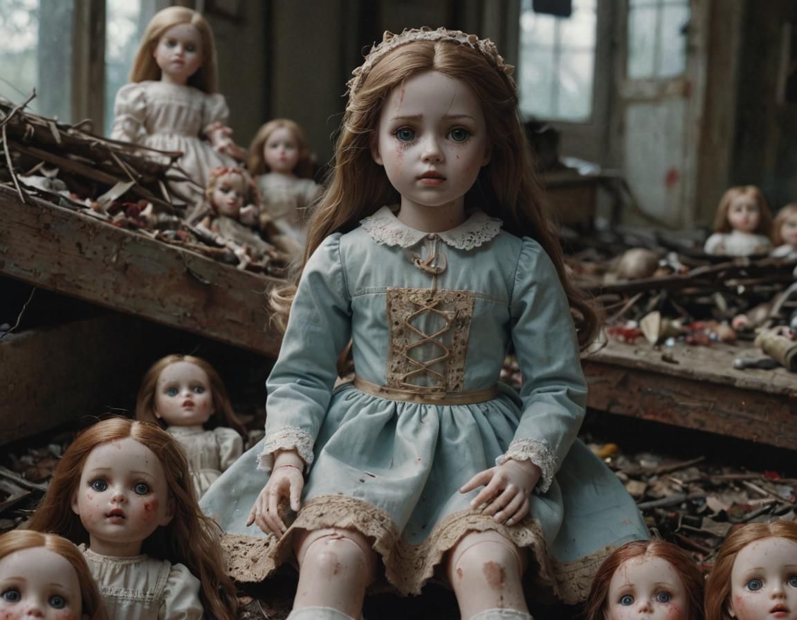 Haunting Porcelain Doll in Desolate Ruins