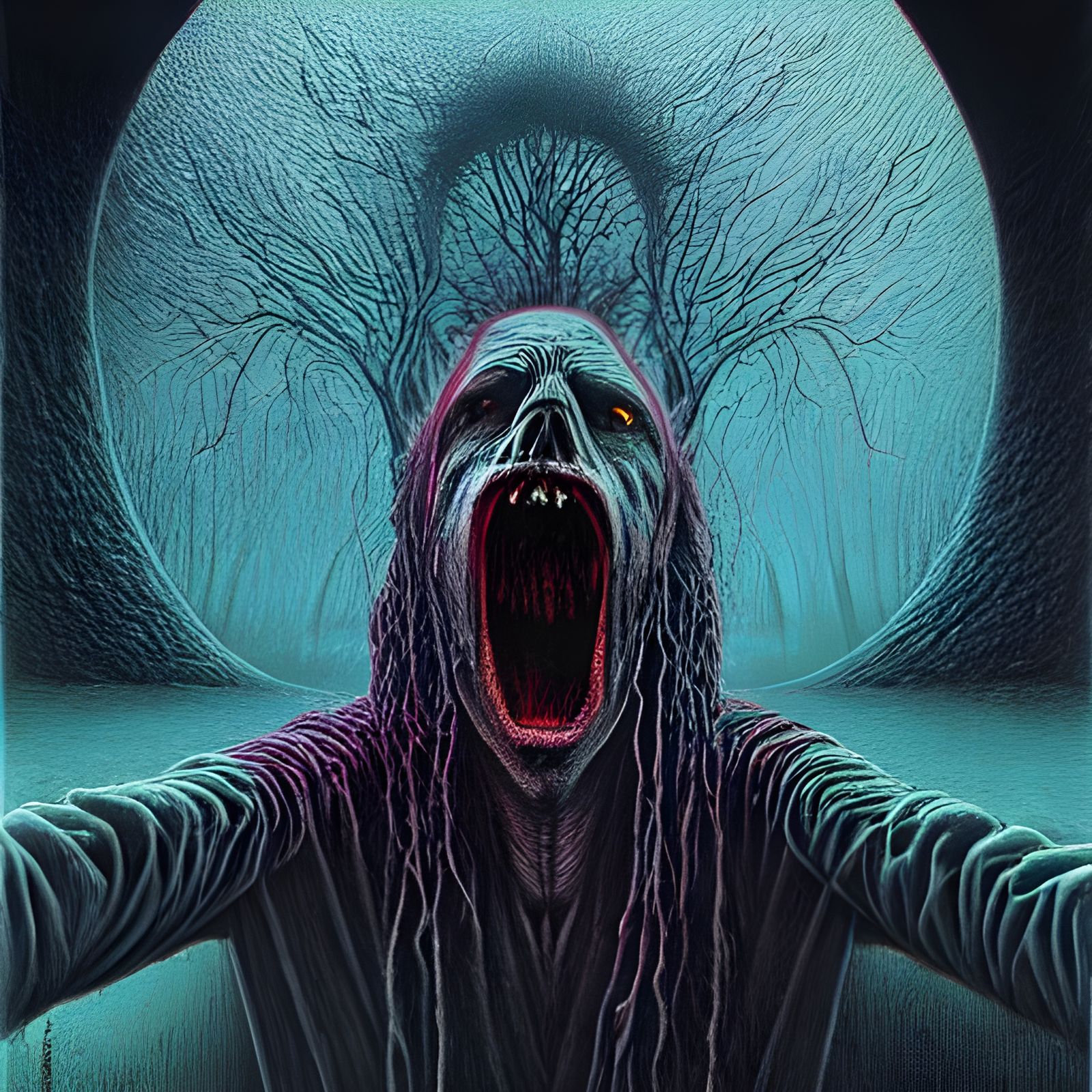 Horror Vampire Selfie in Beksiński Style