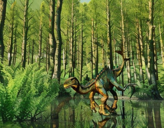 Prehistoric Dinosaur in a Futuristic Digital Landscape