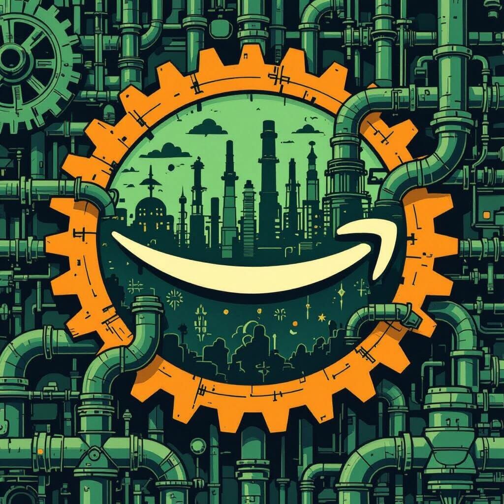 Amazon Logo With Industry Symbols Critiquing Tax Strategies
