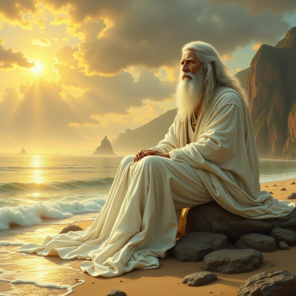 Gandalf the White in Serene Valinor Beach Retirement