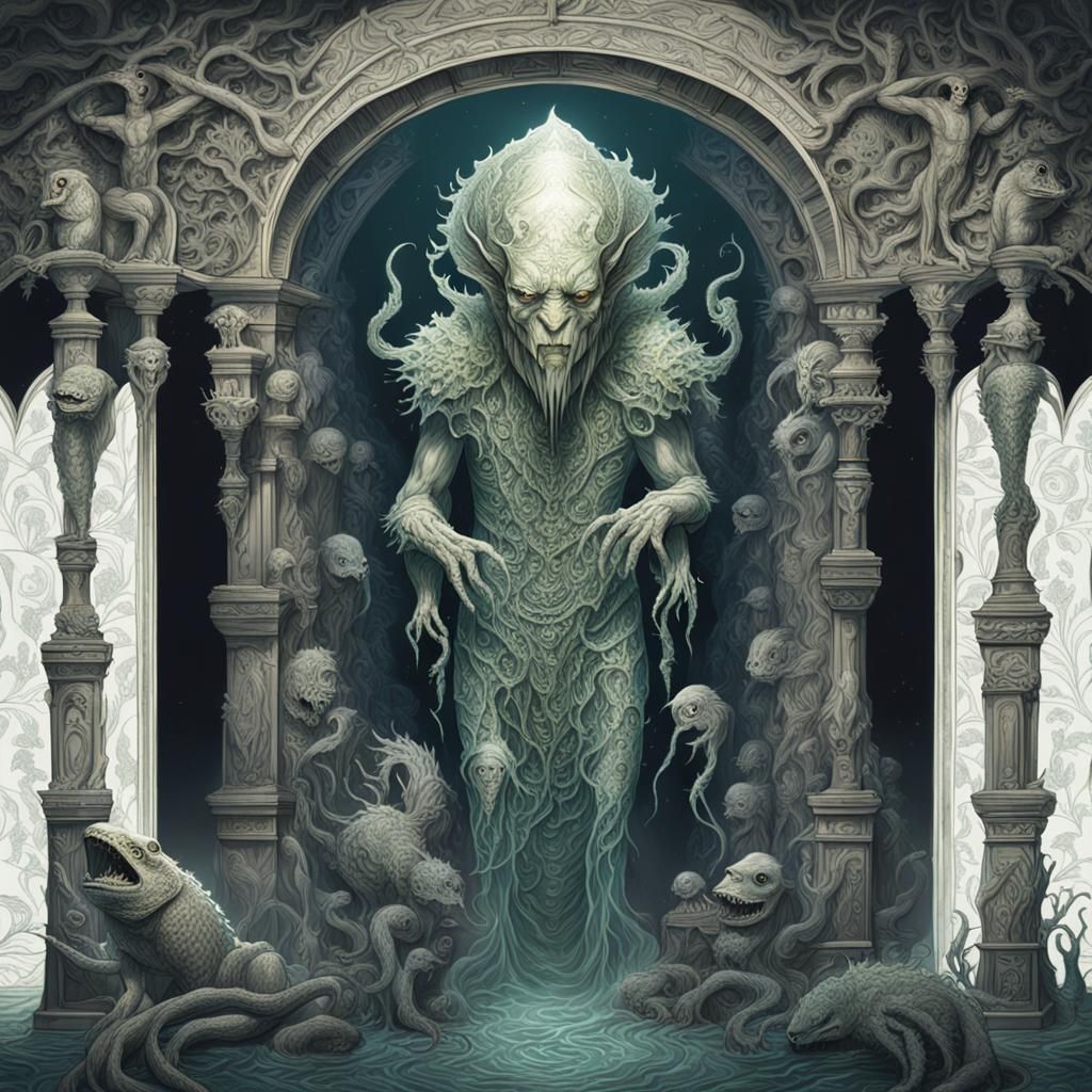 Deep One Priest in Altar Chamber, Digital Art