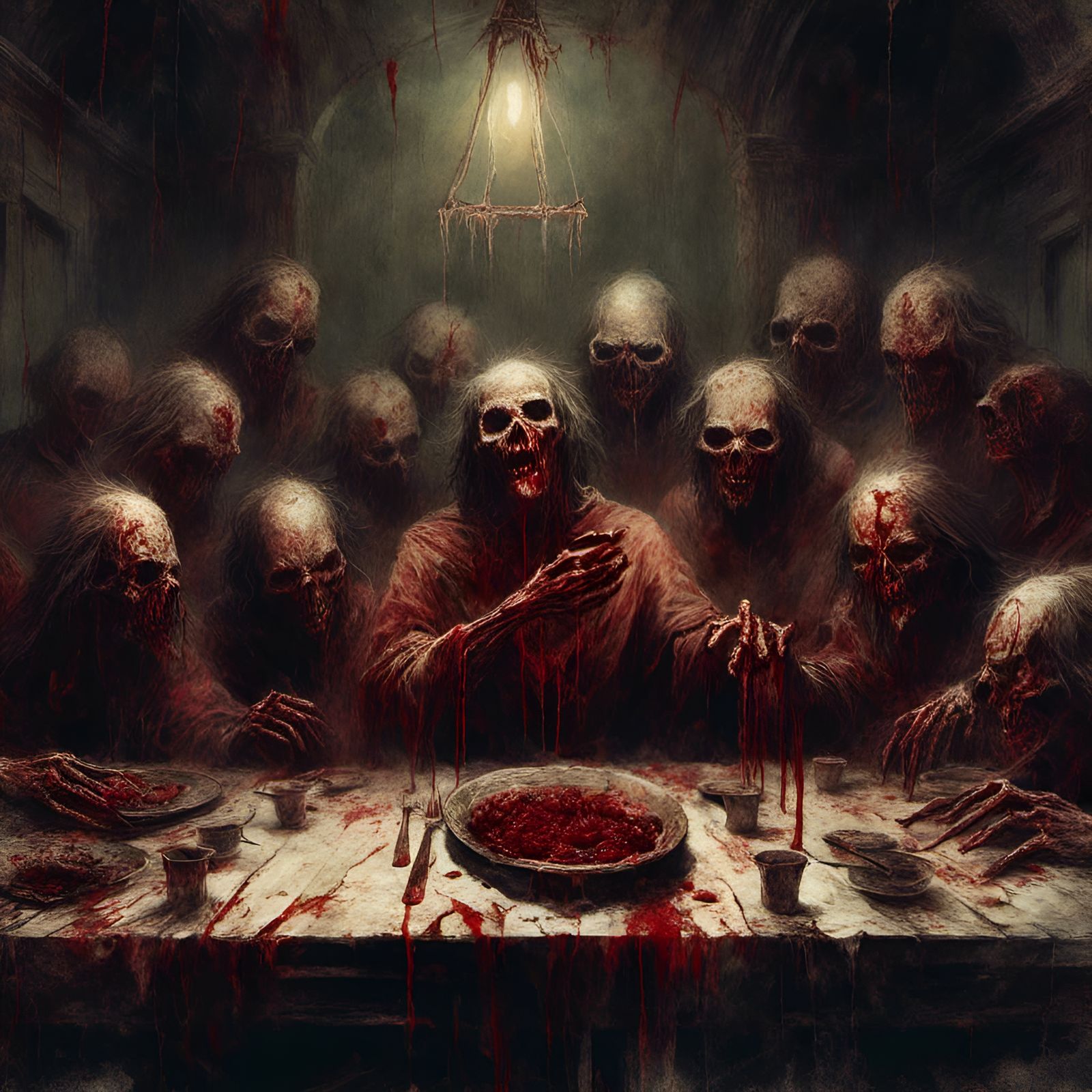 Demonic Last Supper in Torture Chamber, Creepy Magazine Styl...