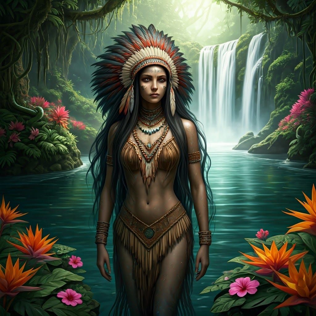 Ethereal Fantasy Elf Maiden Amidst Rainforest Pool