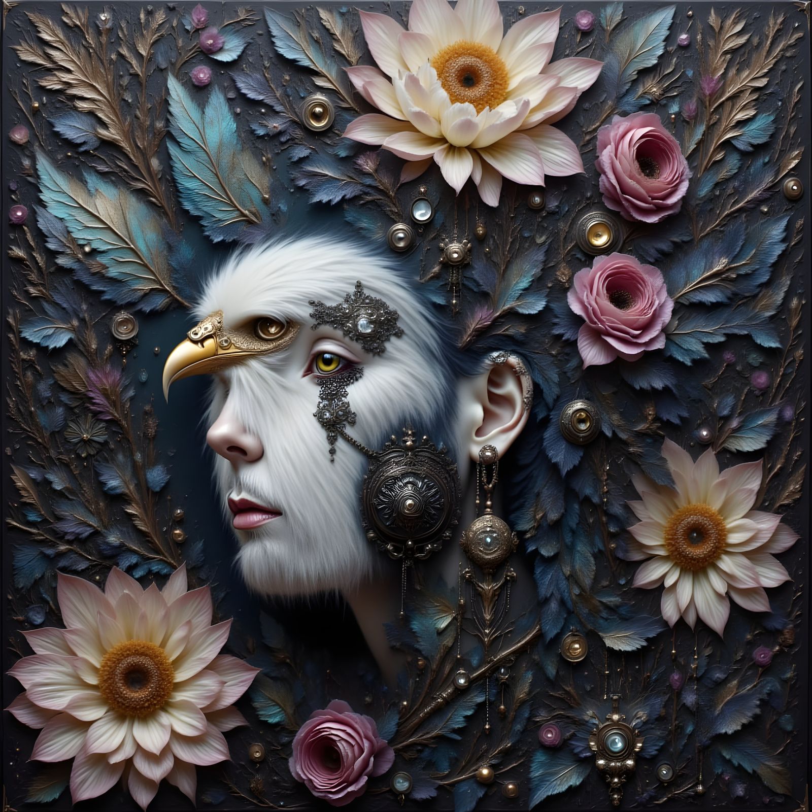 Metallic Eagle Amidst Abstract Gothic Flowers