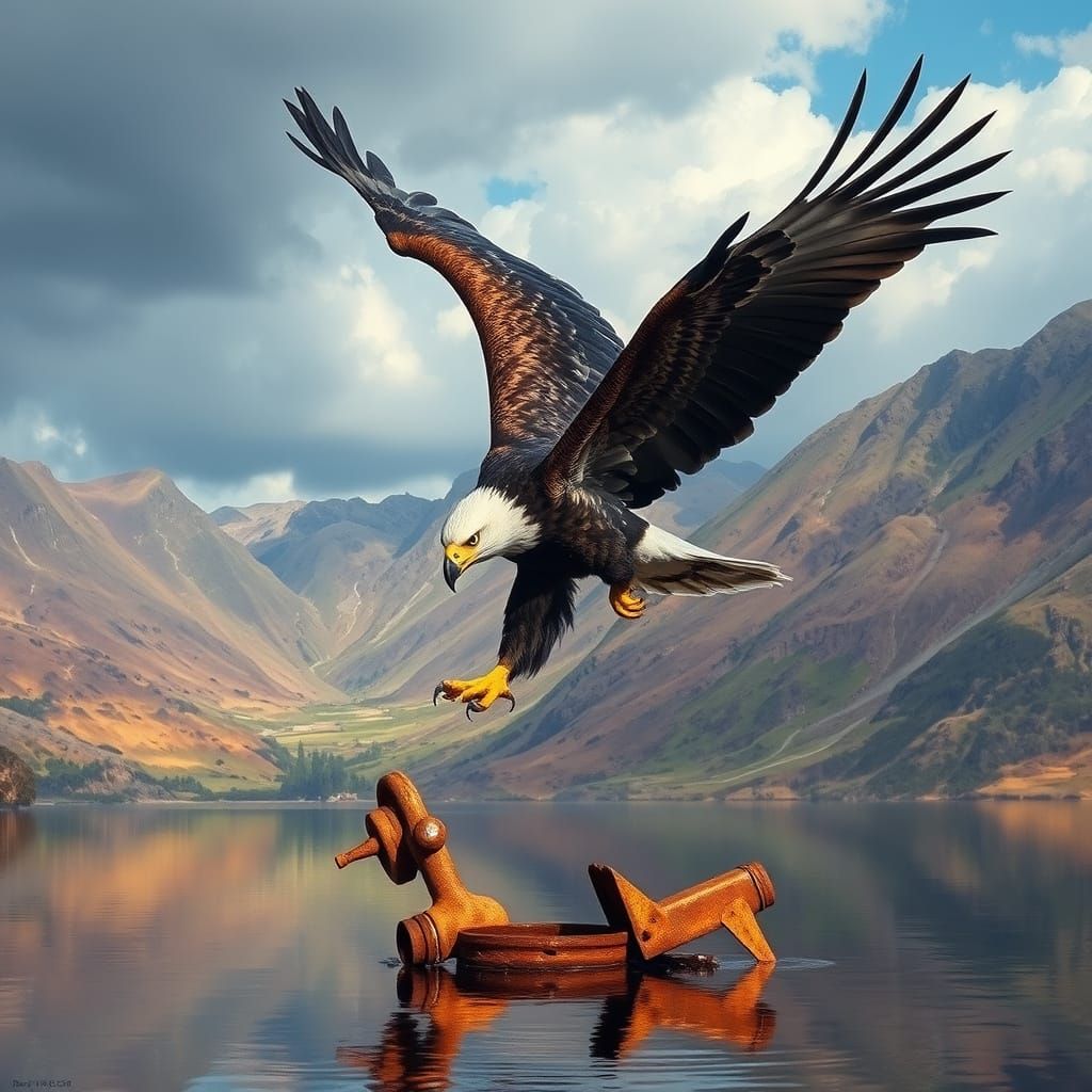 Eagle Soars Over the Serene Hawswater Valley in the UK