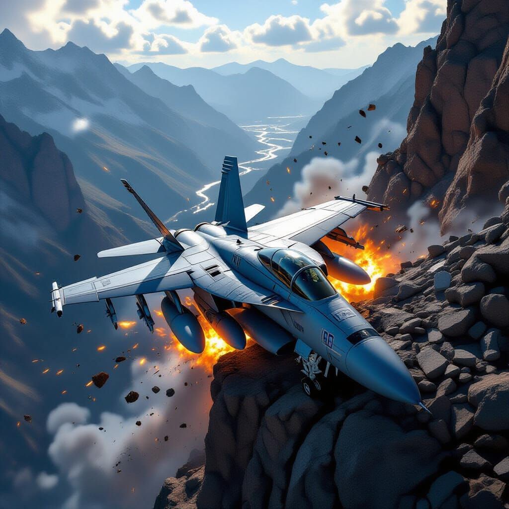 Crashed F/A-18E Super Hornet in Futuristic 3D Render