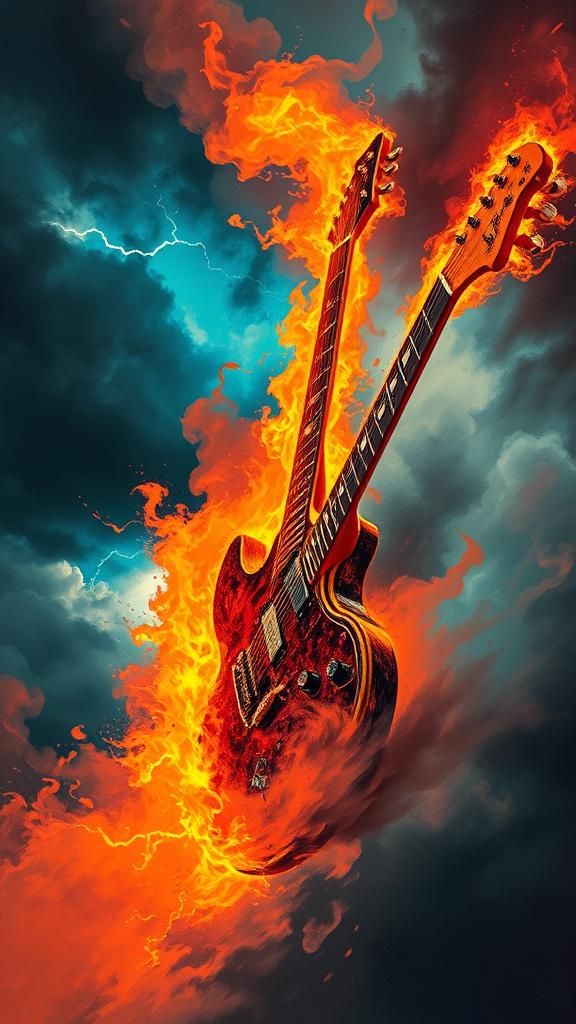 Fiery Electric Guitar in a Dynamic Rock'n'Roll Style