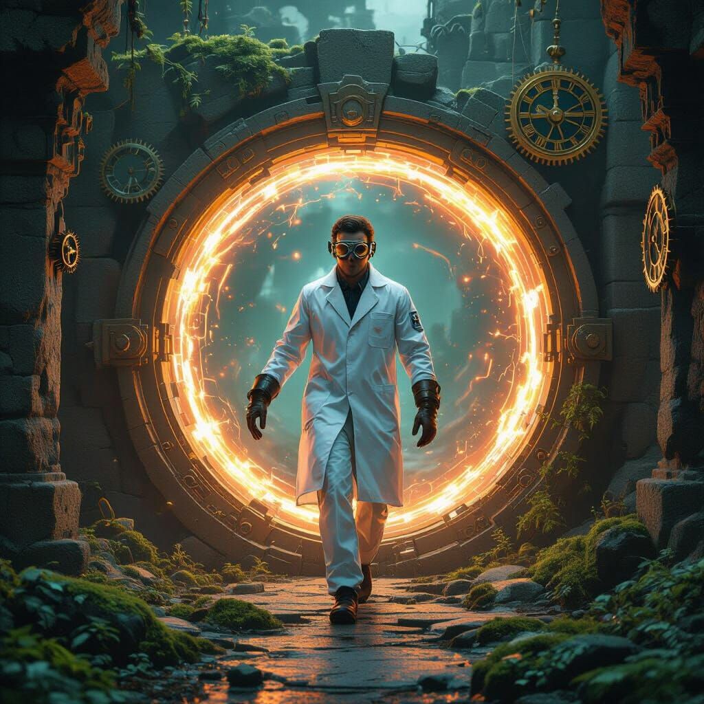 Scientist Enters Portal Amidst Ancient Ruins