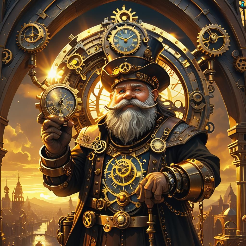 Steampunk Dwarf Time Keeper in Gothic Fantasy Art