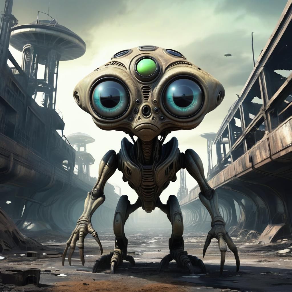 Sci-Fi Alien Creature in Dystopian Landscape