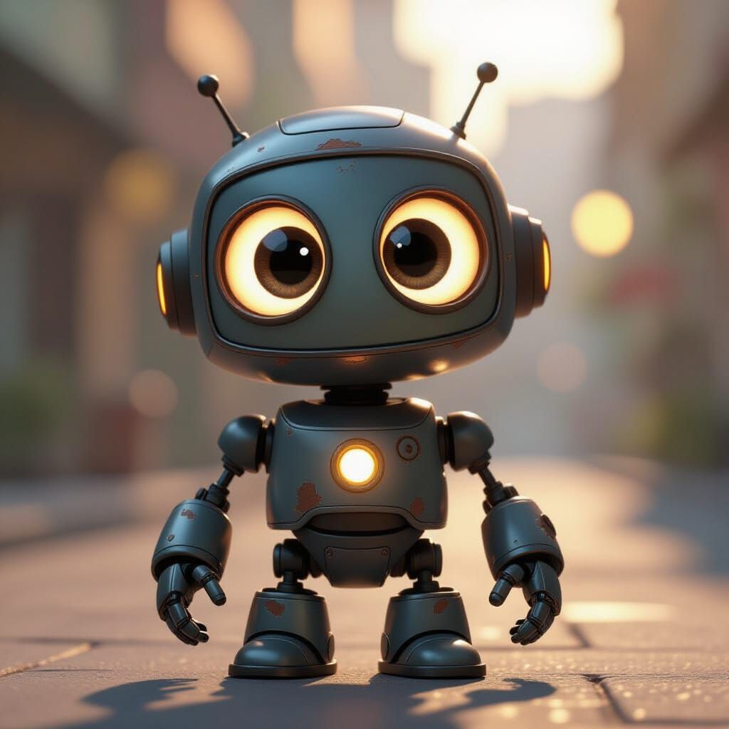 Adorable Pixar-Style Robot Character with Expressive Eyes