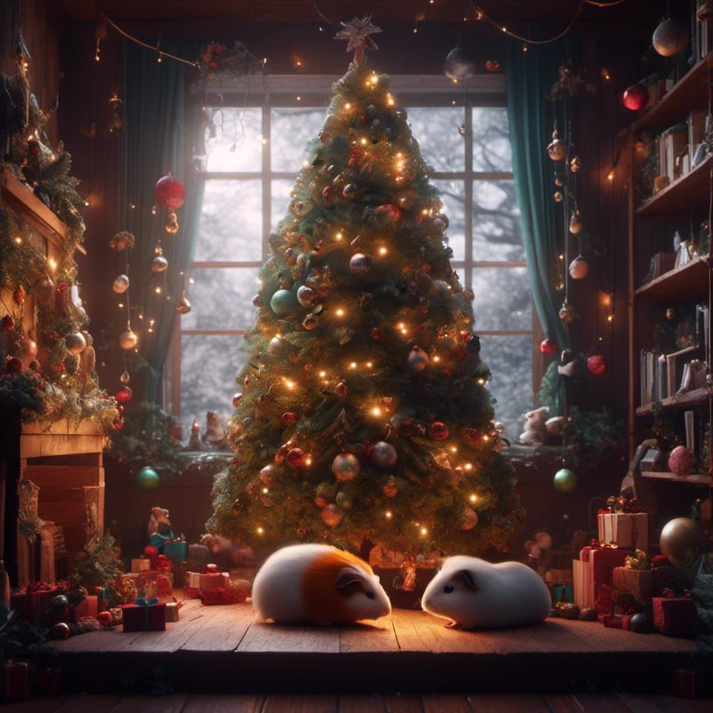 Guinea Pig Christmas Tree: Detailed Fantasy Art