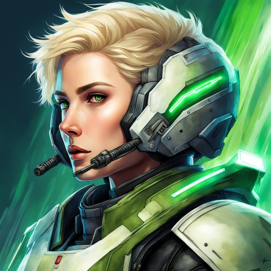 Lancer RPG Pilot Portrait in Watercolor Style