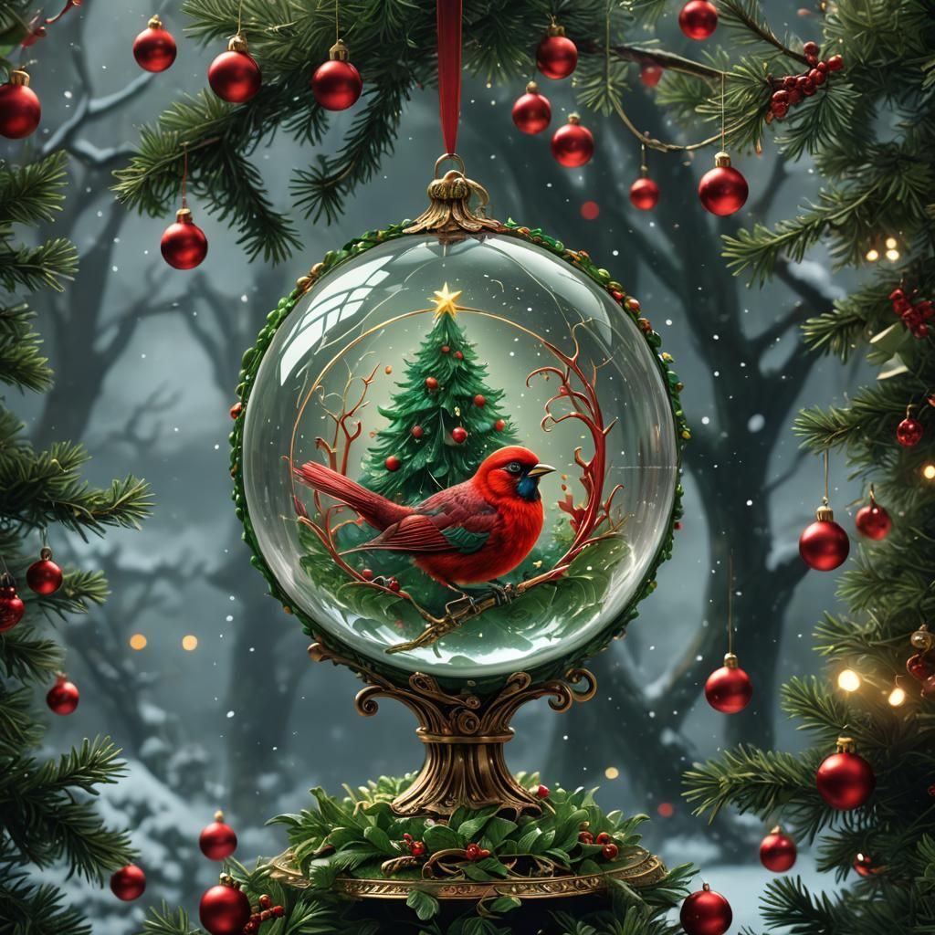 Christmas Bird in Glass Ball, Detailed Matte Painting