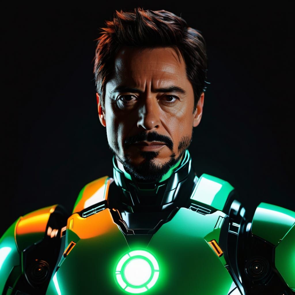 Neon Lit Tony Stark Robot 3D Rendering
