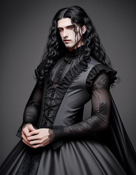 Goth Man in Lace Ball Gown Portrait