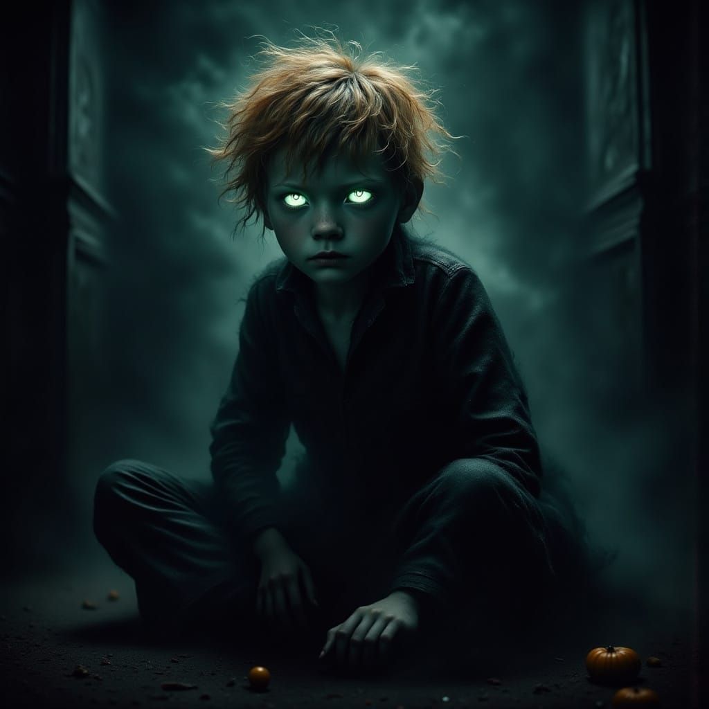 Chiseled Boy in Spooky Dark Room