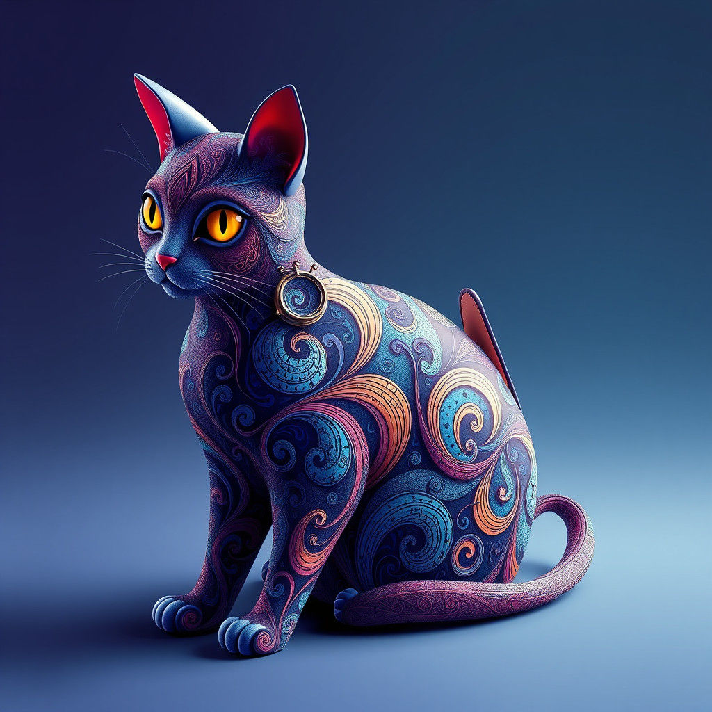 Whimsical Cat Purse with Abstract Fractal Fur