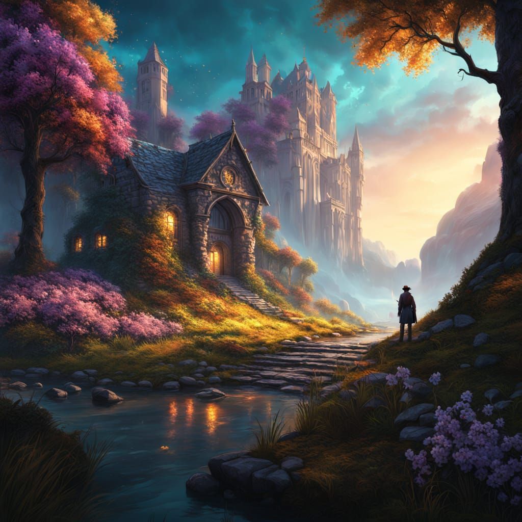 Enchanted Forest Scene in Vibrant Oil Painting