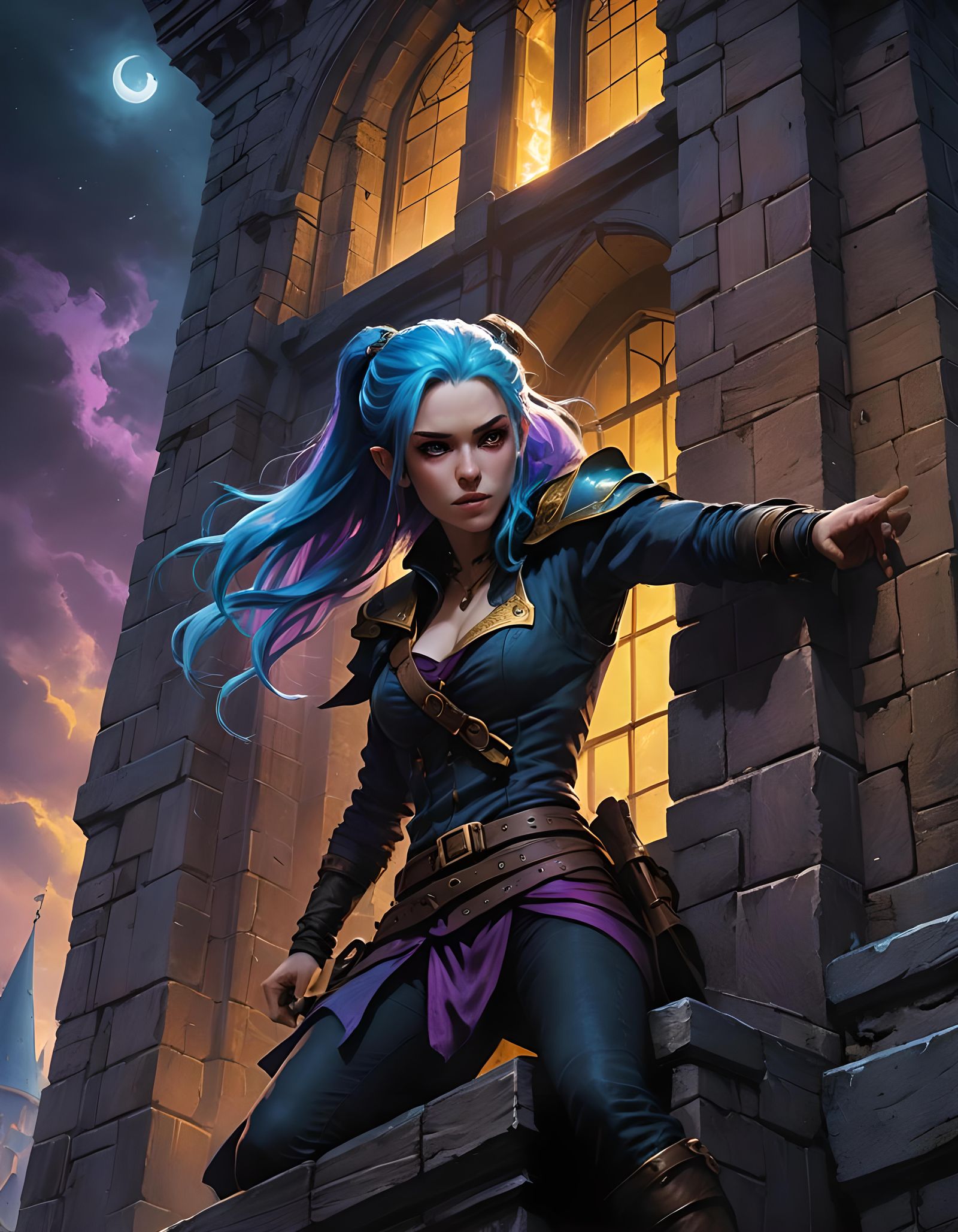 Blue-Haired Thief Descends Wizard Tower