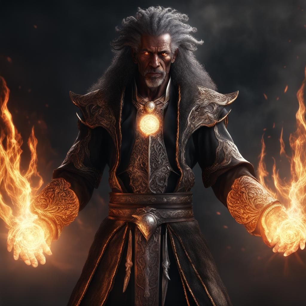 Striking Ifrit Fire Cleric Portrait in Hyperrealistic Style