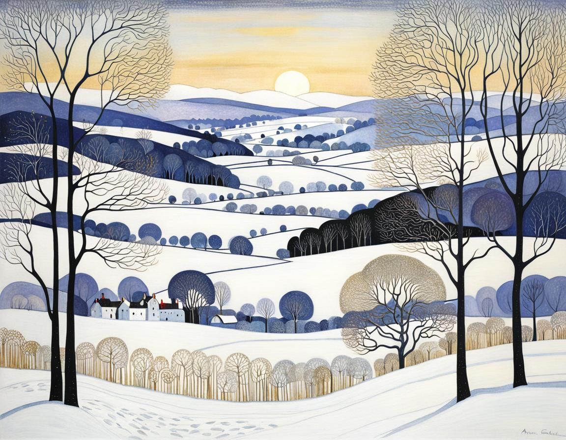 Winter Landscape in Art Nouveau Style