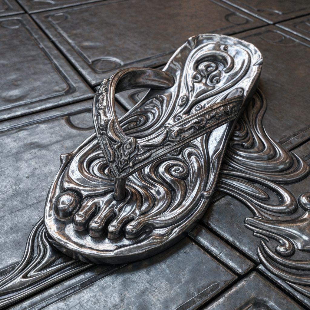 Surreal Alien Metal Flip-Flop Sculpture