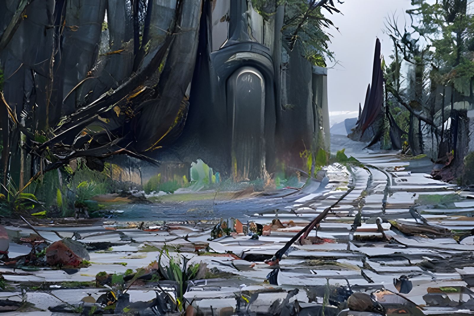 Mystical Railway Landscape in Romantic Style