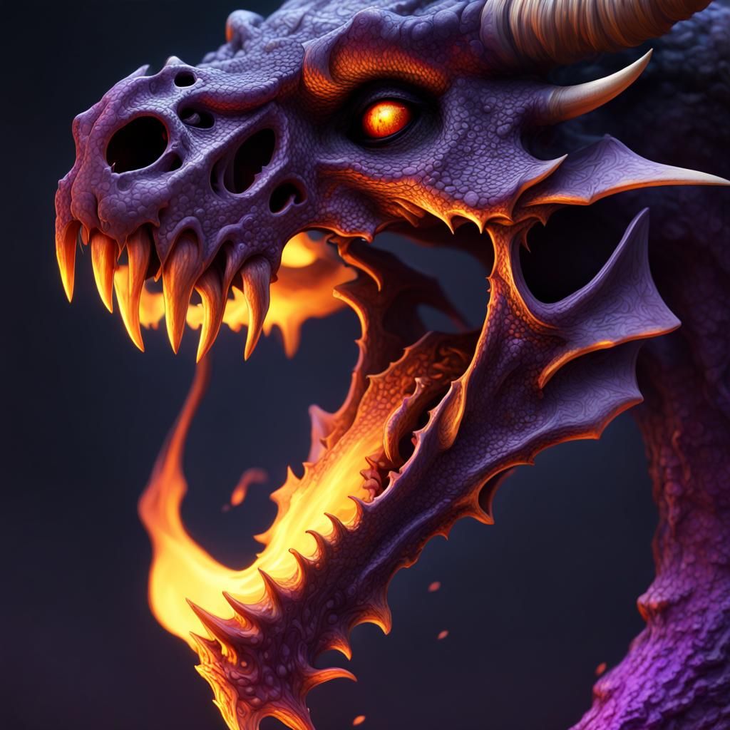 Fiery Dragon Skull in Dark Fantasy Style