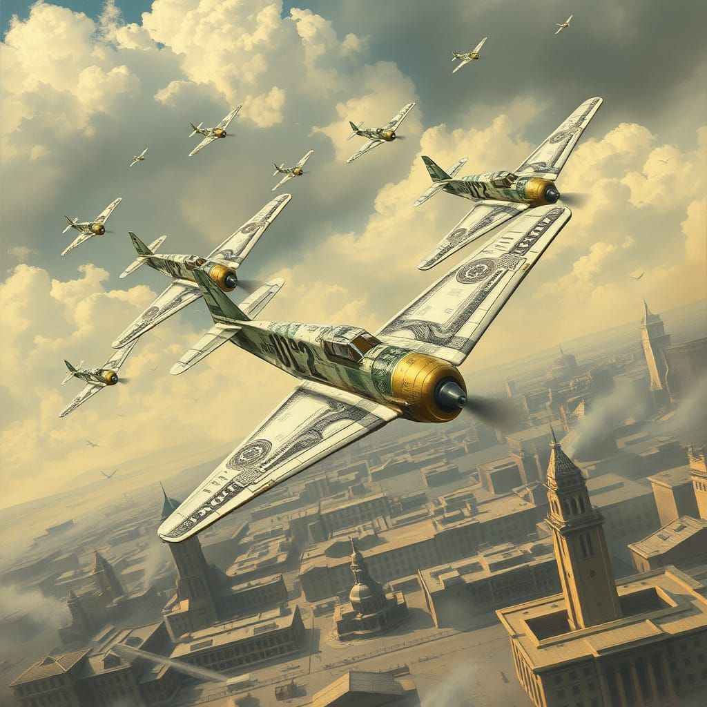 Paper Money Airplanes in WWII Dogfight