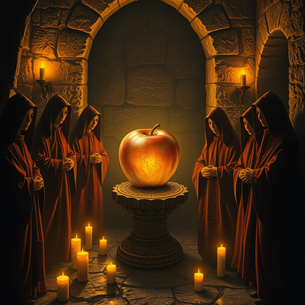 Mystical Apple Gathering in Beksiński Style