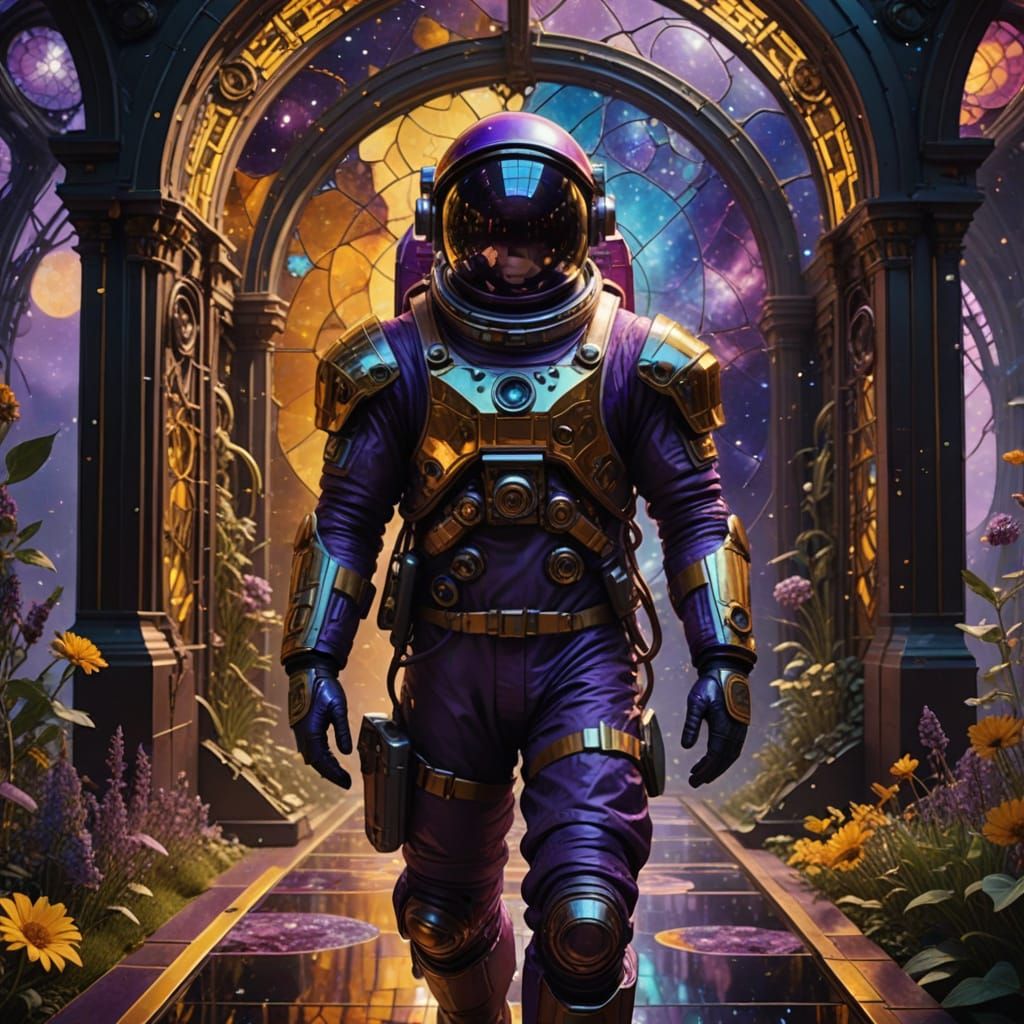 Surreal Cosmic Odyssey in Vibrant, Impasto Acrylic Style