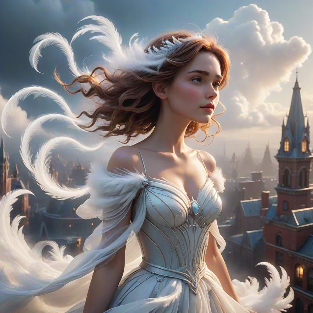 Whimsical White Cloud Cityscape with Majestic Air Elemental