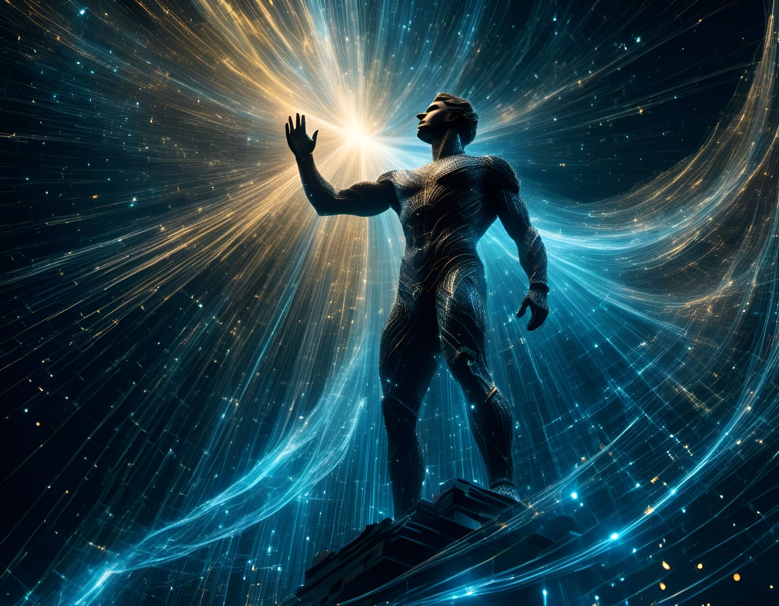 Giant Man Hologram Disintegrating into Dust