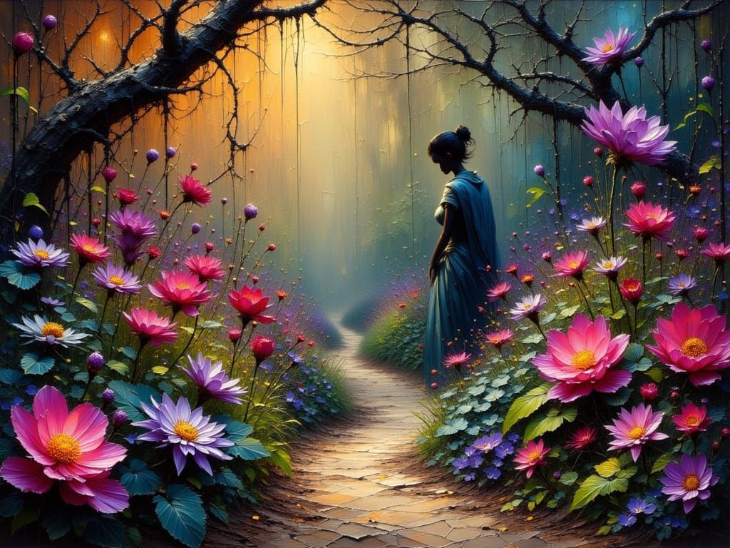 Secret Garden of Toxic Beauty in Oil Painting Style