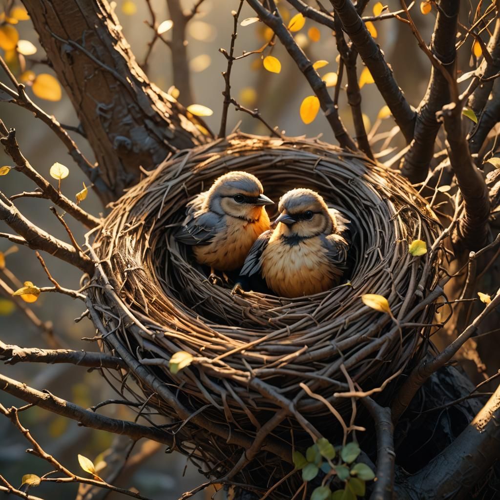 Birds in Nest: Photorealistic Unreal Engine Render