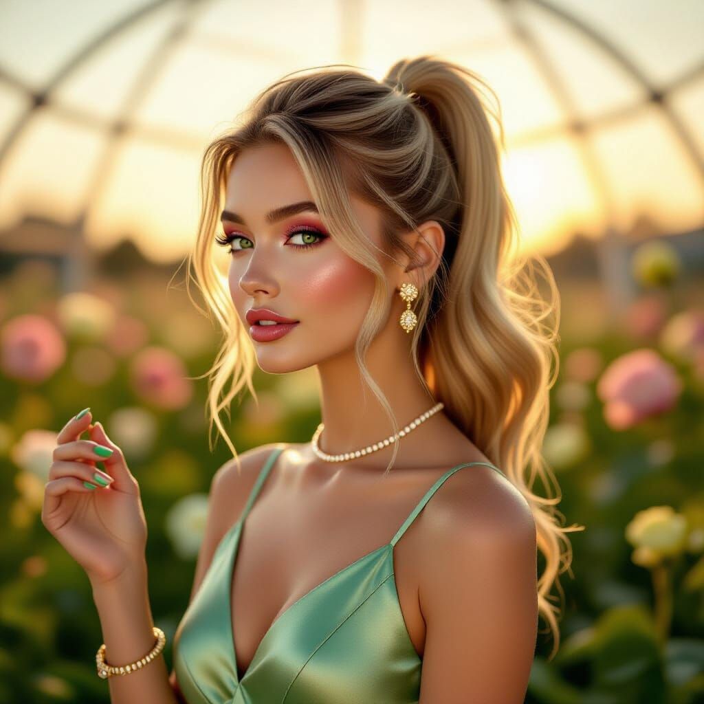 Woman in Flower Dome at Dawn