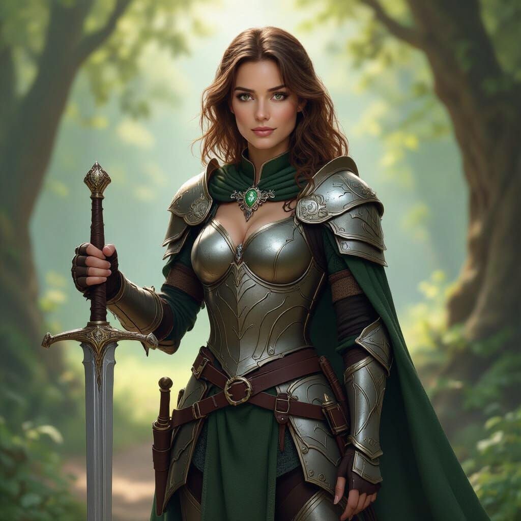 Female Paladin in Forest Glade, Digital Matte Painting