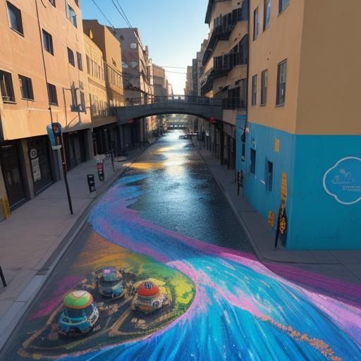 Vibrant River Mural with Racing Snails in Alcohol Inks