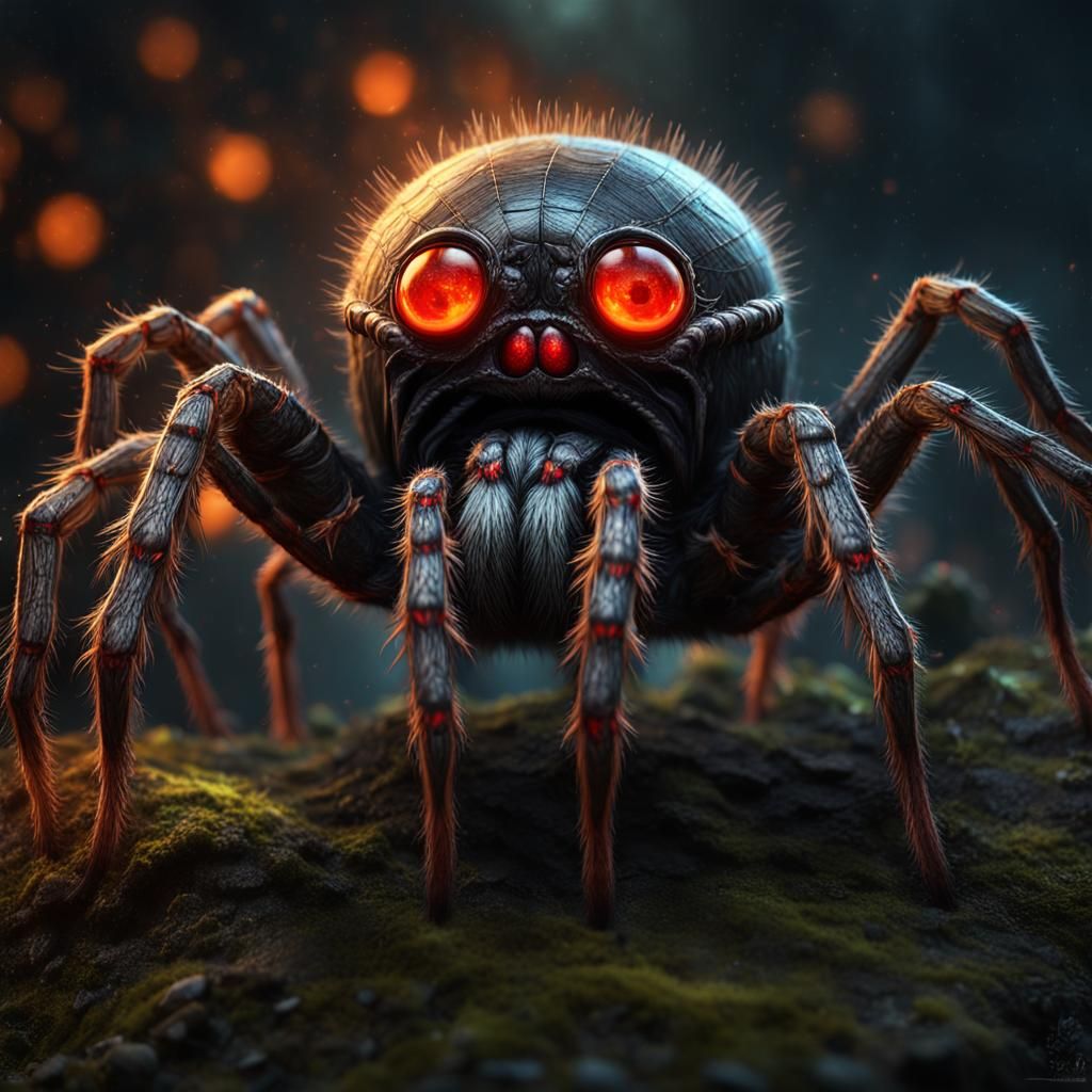 Detailed Spider with Glowing Eyes, Fantasy Concept Art