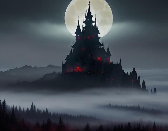 Mysterious Castle in Shadow, Dark Fantasy Anime Art